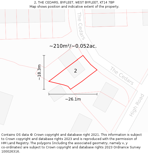 2, THE CEDARS, BYFLEET, WEST BYFLEET, KT14 7BP: Plot and title map