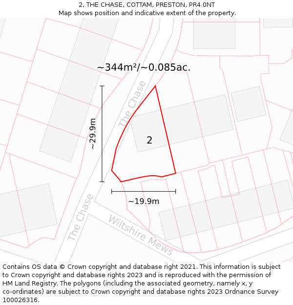 2, THE CHASE, COTTAM, PRESTON, PR4 0NT: Plot and title map