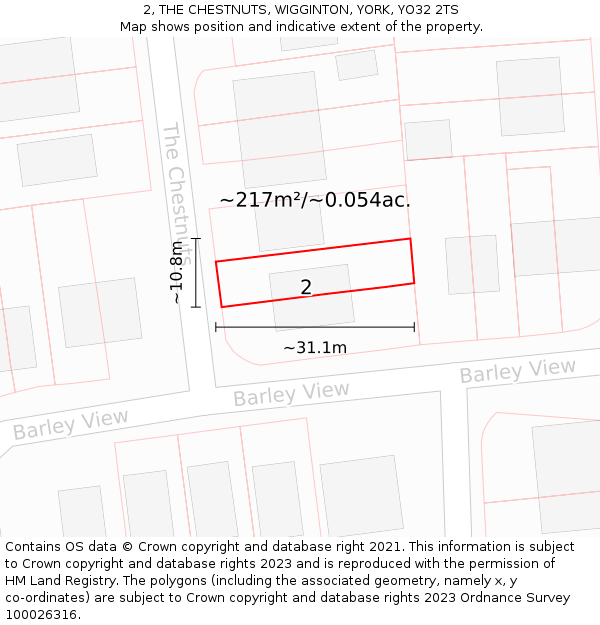 2, THE CHESTNUTS, WIGGINTON, YORK, YO32 2TS: Plot and title map