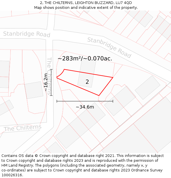 2, THE CHILTERNS, LEIGHTON BUZZARD, LU7 4QD: Plot and title map