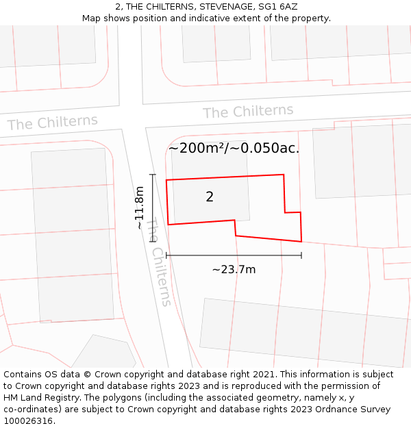 2, THE CHILTERNS, STEVENAGE, SG1 6AZ: Plot and title map