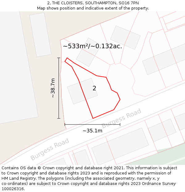 2, THE CLOISTERS, SOUTHAMPTON, SO16 7PN: Plot and title map
