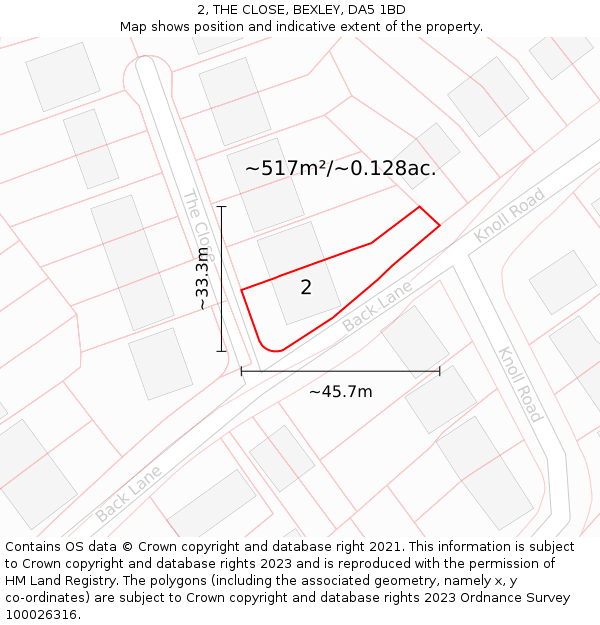 2, THE CLOSE, BEXLEY, DA5 1BD: Plot and title map