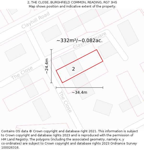 2, THE CLOSE, BURGHFIELD COMMON, READING, RG7 3HS: Plot and title map
