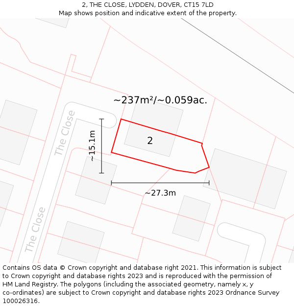 2, THE CLOSE, LYDDEN, DOVER, CT15 7LD: Plot and title map