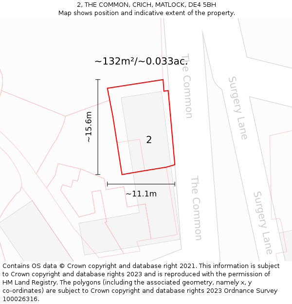 2, THE COMMON, CRICH, MATLOCK, DE4 5BH: Plot and title map