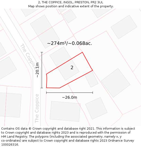 2, THE COPPICE, INGOL, PRESTON, PR2 3UL: Plot and title map