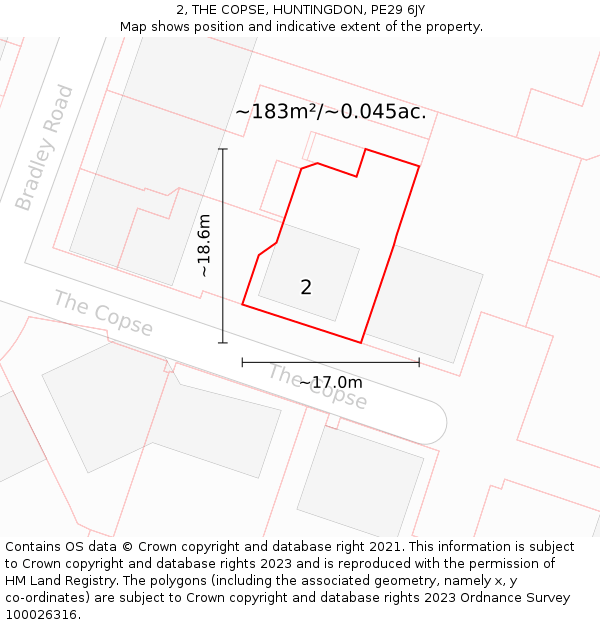 2, THE COPSE, HUNTINGDON, PE29 6JY: Plot and title map