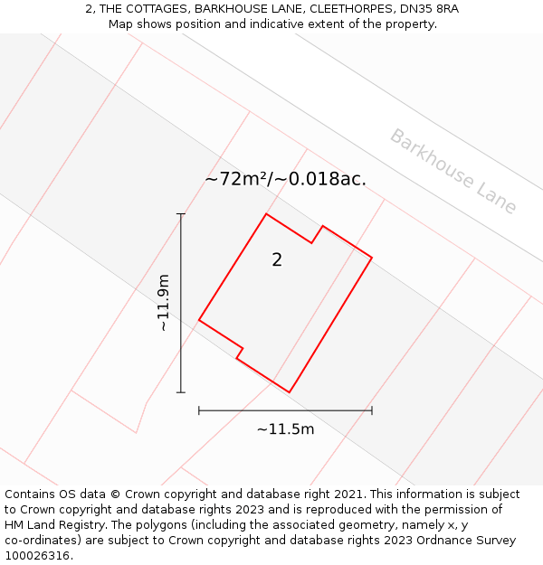 2, THE COTTAGES, BARKHOUSE LANE, CLEETHORPES, DN35 8RA: Plot and title map