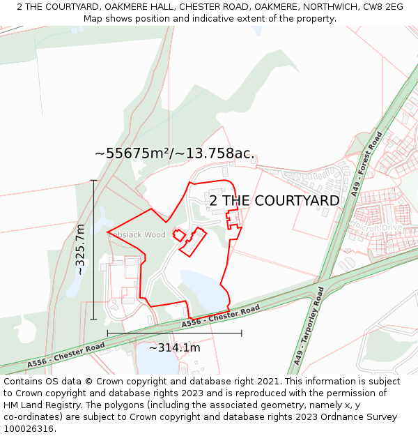 2 THE COURTYARD, OAKMERE HALL, CHESTER ROAD, OAKMERE, NORTHWICH, CW8 2EG: Plot and title map