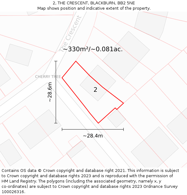 2, THE CRESCENT, BLACKBURN, BB2 5NE: Plot and title map