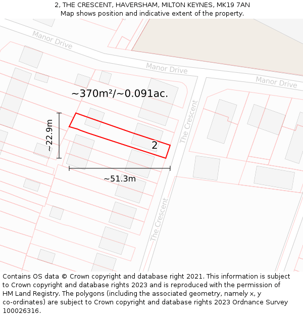 2, THE CRESCENT, HAVERSHAM, MILTON KEYNES, MK19 7AN: Plot and title map