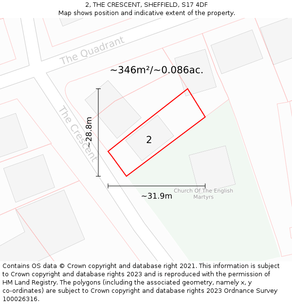 2, THE CRESCENT, SHEFFIELD, S17 4DF: Plot and title map
