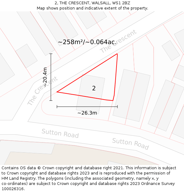 2, THE CRESCENT, WALSALL, WS1 2BZ: Plot and title map