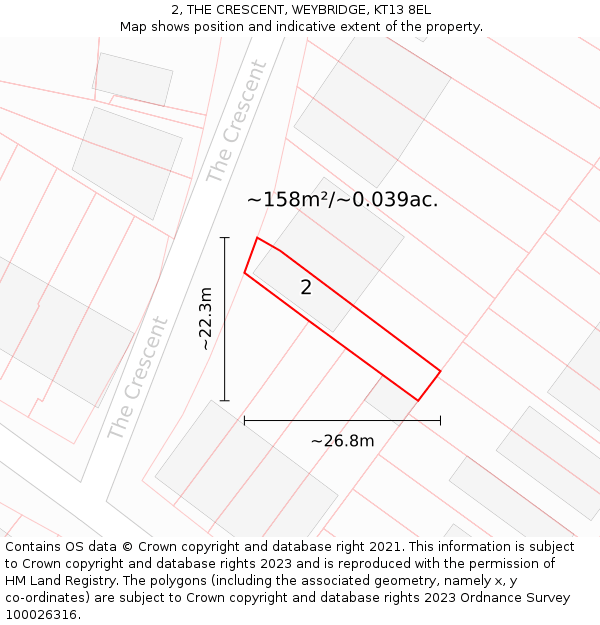 2, THE CRESCENT, WEYBRIDGE, KT13 8EL: Plot and title map