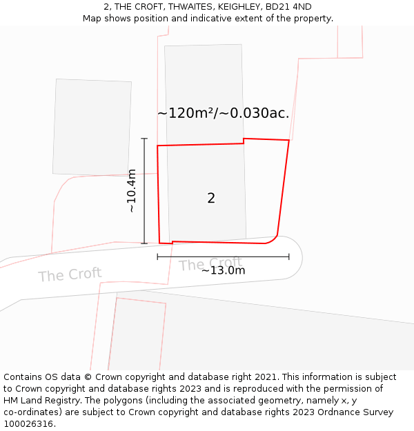 2, THE CROFT, THWAITES, KEIGHLEY, BD21 4ND: Plot and title map