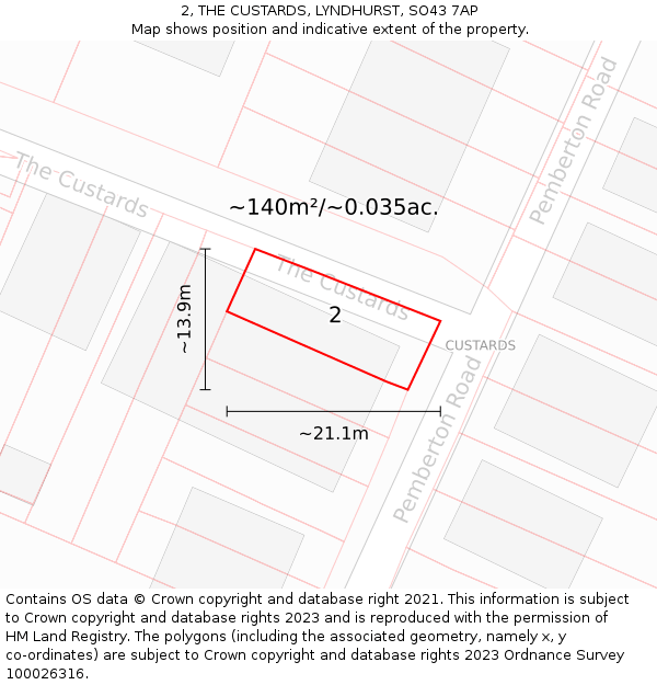 2, THE CUSTARDS, LYNDHURST, SO43 7AP: Plot and title map