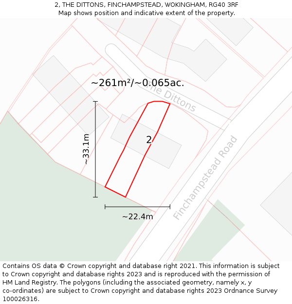 2, THE DITTONS, FINCHAMPSTEAD, WOKINGHAM, RG40 3RF: Plot and title map