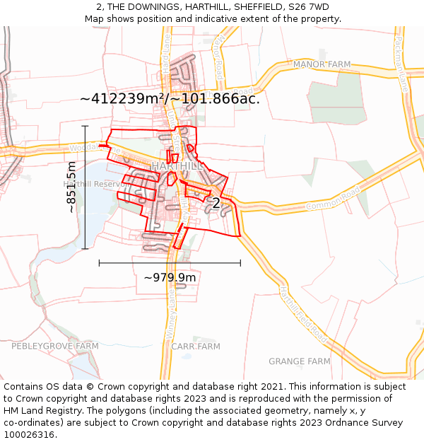 2, THE DOWNINGS, HARTHILL, SHEFFIELD, S26 7WD: Plot and title map