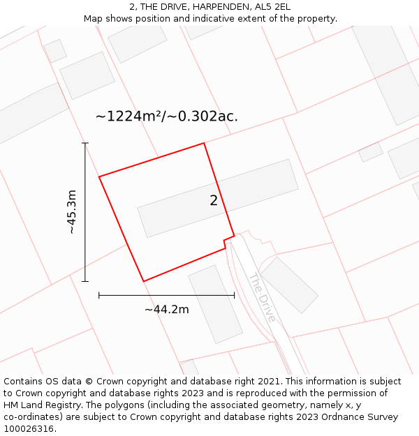 2, THE DRIVE, HARPENDEN, AL5 2EL: Plot and title map