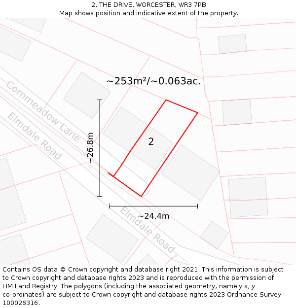 2, THE DRIVE, WORCESTER, WR3 7PB: Plot and title map