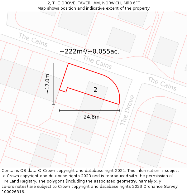 2, THE DROVE, TAVERHAM, NORWICH, NR8 6FT: Plot and title map