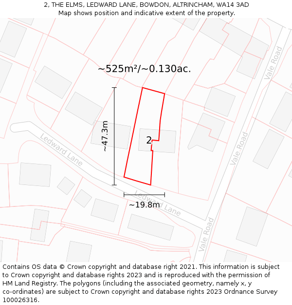 2, THE ELMS, LEDWARD LANE, BOWDON, ALTRINCHAM, WA14 3AD: Plot and title map