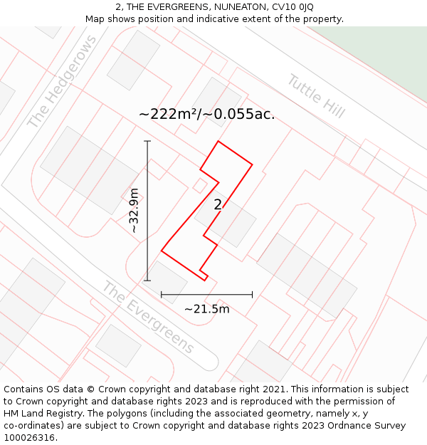 2, THE EVERGREENS, NUNEATON, CV10 0JQ: Plot and title map