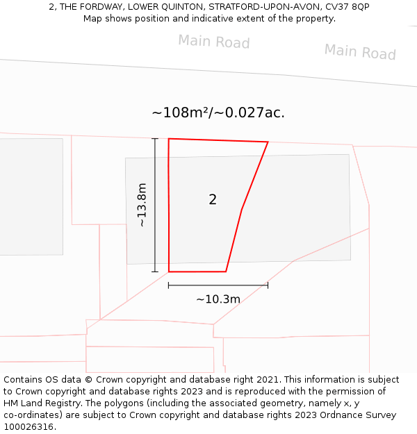 2, THE FORDWAY, LOWER QUINTON, STRATFORD-UPON-AVON, CV37 8QP: Plot and title map