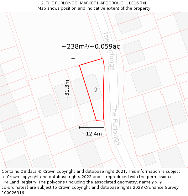 2, THE FURLONGS, MARKET HARBOROUGH, LE16 7XL: Plot and title map