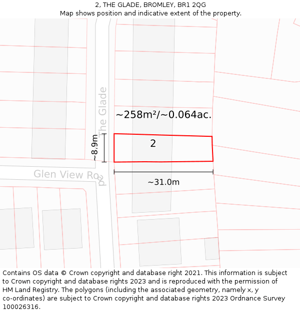2, THE GLADE, BROMLEY, BR1 2QG: Plot and title map