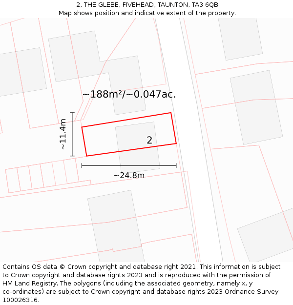 2, THE GLEBE, FIVEHEAD, TAUNTON, TA3 6QB: Plot and title map