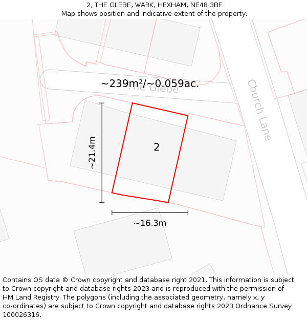 2, THE GLEBE, WARK, HEXHAM, NE48 3BF: Plot and title map