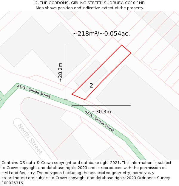 2, THE GORDONS, GIRLING STREET, SUDBURY, CO10 1NB: Plot and title map