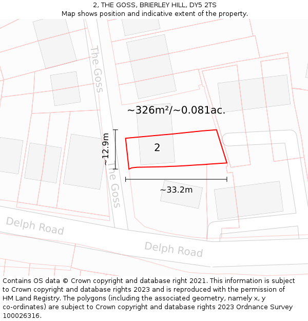 2, THE GOSS, BRIERLEY HILL, DY5 2TS: Plot and title map