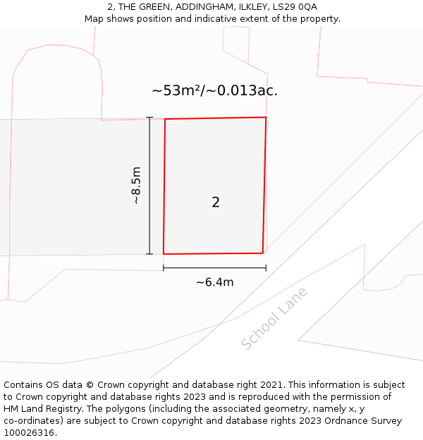 2, THE GREEN, ADDINGHAM, ILKLEY, LS29 0QA: Plot and title map