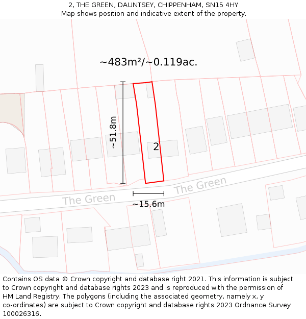 2, THE GREEN, DAUNTSEY, CHIPPENHAM, SN15 4HY: Plot and title map
