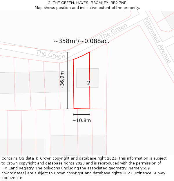 2, THE GREEN, HAYES, BROMLEY, BR2 7NP: Plot and title map