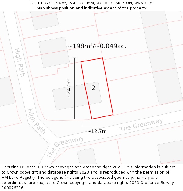 2, THE GREENWAY, PATTINGHAM, WOLVERHAMPTON, WV6 7DA: Plot and title map