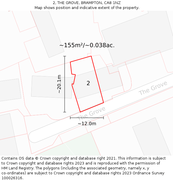 2, THE GROVE, BRAMPTON, CA8 1NZ: Plot and title map
