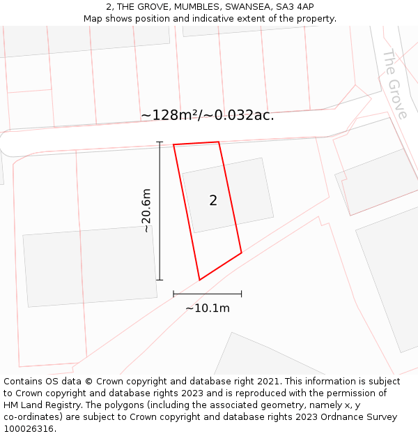 2, THE GROVE, MUMBLES, SWANSEA, SA3 4AP: Plot and title map