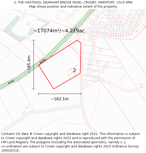 2, THE HASTINGS, DEARHAM BRIDGE ROAD, CROSBY, MARYPORT, CA15 6RW: Plot and title map