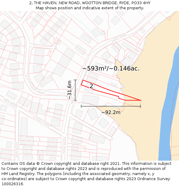 2, THE HAVEN, NEW ROAD, WOOTTON BRIDGE, RYDE, PO33 4HY: Plot and title map