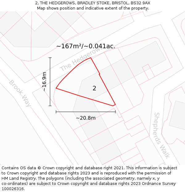 2, THE HEDGEROWS, BRADLEY STOKE, BRISTOL, BS32 9AX: Plot and title map