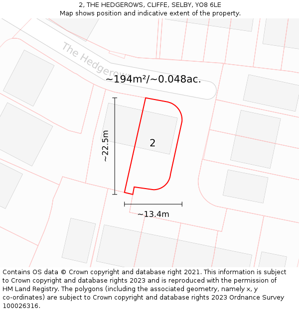 2, THE HEDGEROWS, CLIFFE, SELBY, YO8 6LE: Plot and title map