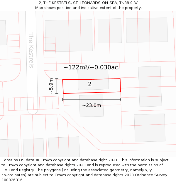 2, THE KESTRELS, ST. LEONARDS-ON-SEA, TN38 9LW: Plot and title map