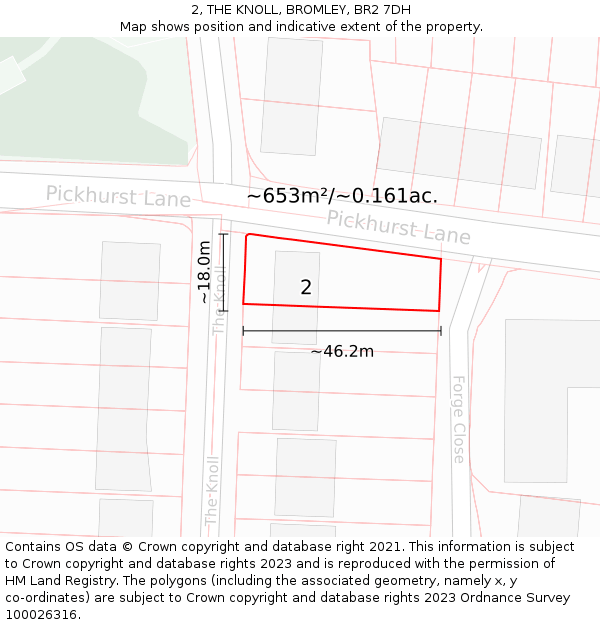 2, THE KNOLL, BROMLEY, BR2 7DH: Plot and title map