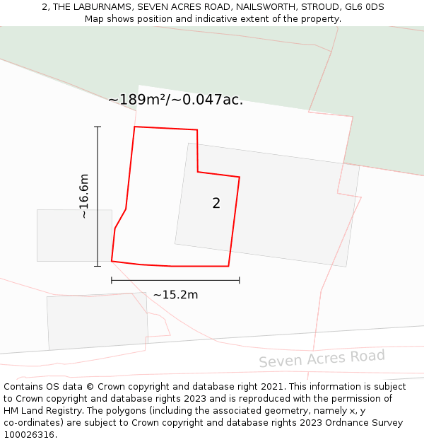 2, THE LABURNAMS, SEVEN ACRES ROAD, NAILSWORTH, STROUD, GL6 0DS: Plot and title map