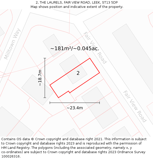 2, THE LAURELS, FAIR VIEW ROAD, LEEK, ST13 5DP: Plot and title map