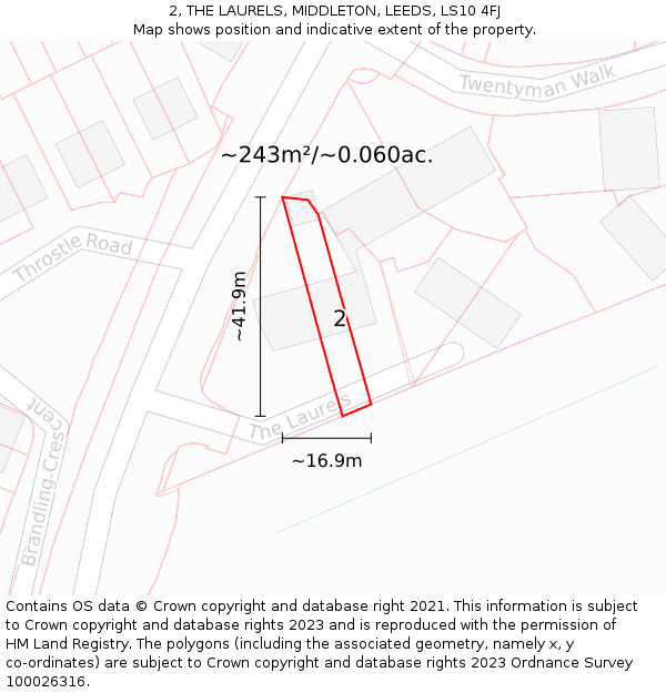 2, THE LAURELS, MIDDLETON, LEEDS, LS10 4FJ: Plot and title map